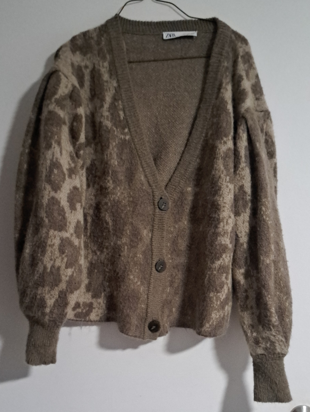 Zara Olive Brown Leopard-Pattern V-Neck Button Cardigan